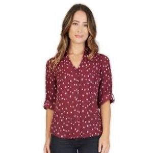 Fortune-Ivy Red Fitted Buttoned Blouse with Notched Collar